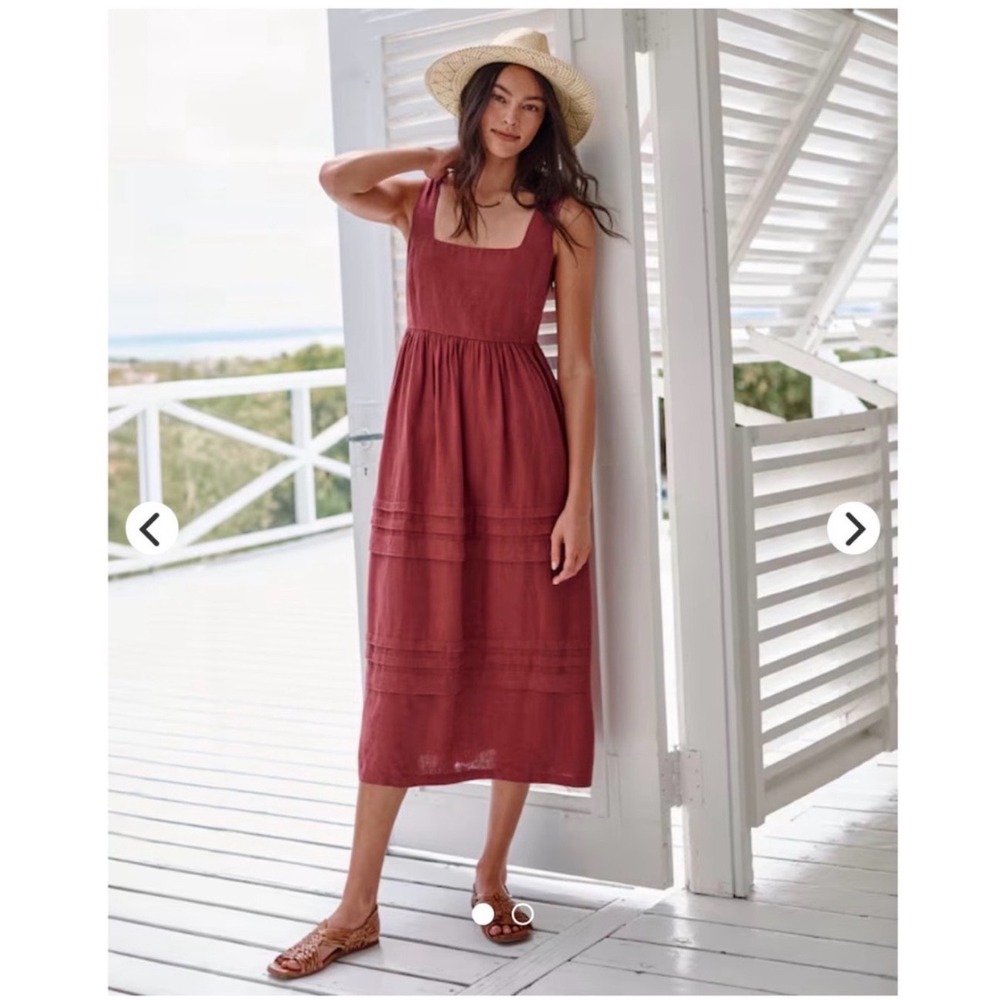 Garnet Hill Elaina Linen Midi Dress Tiered Red Sz 2 Cottage Coastal Quiet Luxury